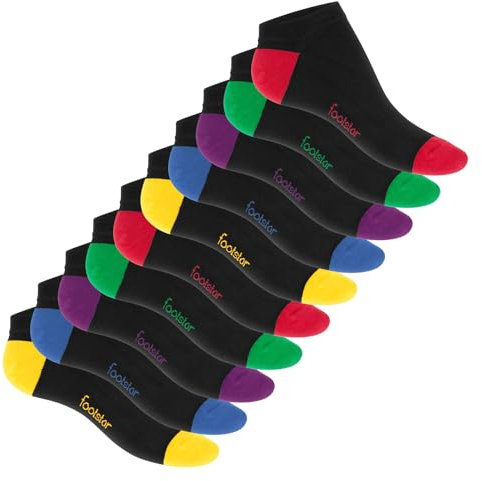Footstar Damen und Herren Sneaker Socken (10 Paar) mit abgesetzter Ferse und Spitze - Schwarz 39-42