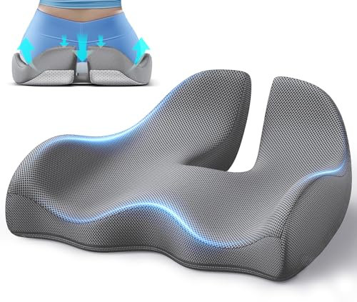 Benazcap Sitzkissen für Bürostuhl, Ergonomisches Sitzkissen für Büro&Autostuhl, Wirkt Schmerzreduzierend, Memory-Foam mit Waschbarer Bezug, Lenden Unterstützung Sitzkissen für Langes Sitzen, Grau