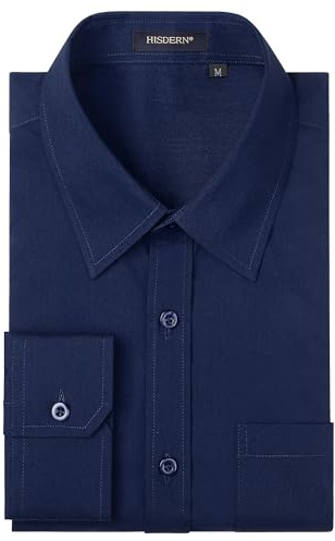 HISDERN Mens Navy Blue Formal Dress Shirt Long Sleeve Shirts for Men Casual Regular Fit 5XL