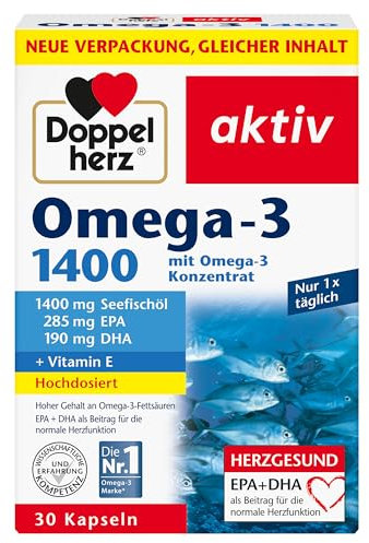 Doppelherz Omega-3 1400 - Hochdosiertes Omega-3-Konzentrat plus Vitamin E - Hoher Gehalt an Omega-3-Fettsäuren EPA & DHA - 30 Kapseln