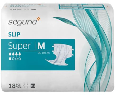 SEGUNA Slip Super, Inkontinenz Windeln für Erwachsene, Frauen, Männer, Windeln bei schwerer Blasenschwäche, Stuhlinkontinenz (M (Beutel 18 Stück))