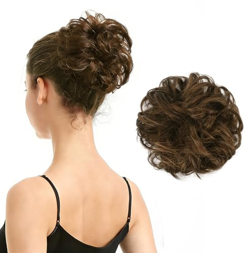 BARSDAR 100% Umani Chignon Capelli, Chiaro Marrone Umani Hair Chignon Extension per Donna Veri Hair Bun Posticci Elastico Scrunchie Spessi Updo Elastico Veri Pezzo di Capelli - Chiaro Marrone Misto