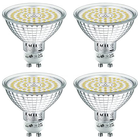 EACLL Ampoules LED GU10 Lumière du Jour 5000K, 10W Remplace 110W, Lot de 4, 1050lm LED Éclairag sans Scintillement, Angle de Faisceau 120°, Non Dimmable AC 230V Lampe à Réflecteur, 63 mm de diamètre