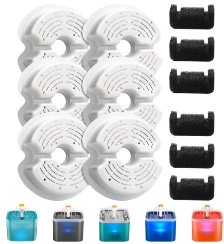 AONBOY Filtros de Fuente para Gatos - 6 Piezas de Filtros + 6 Esponjas, Triple Filtración, Filtrar los Pelos Sueltos, Adecuado para la F2