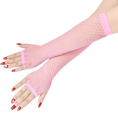 Elegance-go Lange Fischnetz Handschuhe, Rosa - Damen, Netzhandschuhe, 1PCS