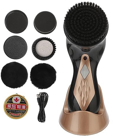 SAFIGLE Kit de Limpiador y Pulidor de Zapatos Eléctrico Portátil Cepillo Cuidado del Cuero 7 Cabezales de Cepillo para Zapatos Bolsos Sofás y Ropa de Cuero Obsequio para de Negocios