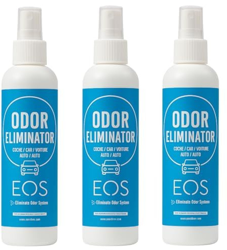 EOS Destructeur d'Odeur Voiture Puissant | Absorbeur d'Odeur et Désodorisant Voiture Anti Odeur Tabac Animaux Humidité | Parfum Interieur | Désodorisant Textile (250 ml (Lot de 3))