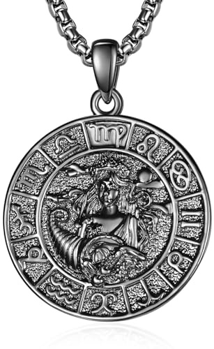ADMETUS 12 stjärntecken halsband silver 925 stjärntecken hänge smycken runda stjärntecken konstellation kedja gåvor för män med 2,5 mm 50 cm + 2 tum rolokedjor, Sterlingsilver, Ingen ädelsten