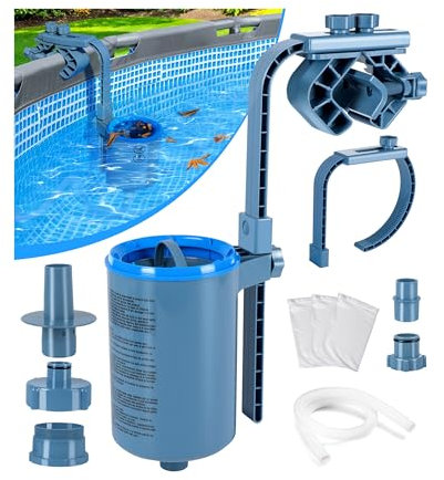 KIrSwp oberirdischer Pool-Skimmer, Wandmontage, höhenverstellbare Halterung, schwimmender Pool-Skimmer, Abnehmbarer Skimmerkorb, automatisches Abschäumen, Pooloberflächen-Schmutz