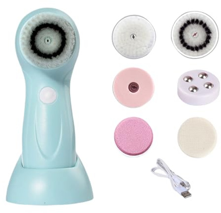Brosse électrique pour le visage | Brosse de lavage pour le visage avec 6 têtes de rechange – Système de nettoyage rechargeable pour soins de la peau pour le corps, le front, le menton, le nez et les