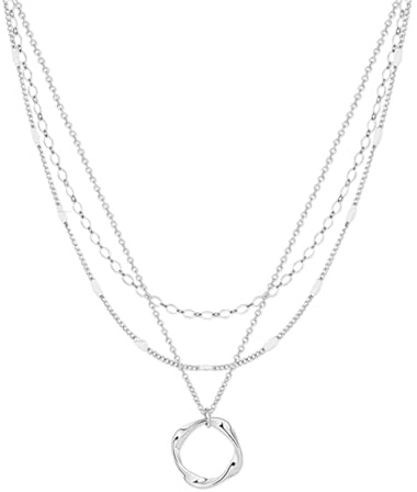 Colliers Multi Rangs pour Femme, Colliers en Argent Délicats Empilables