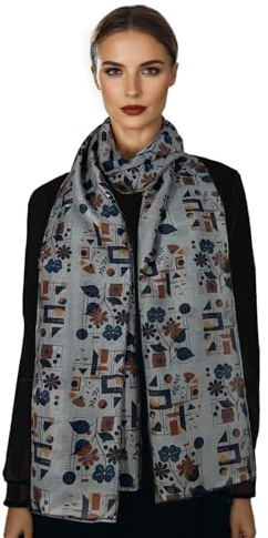 ERAKLE Sciarpa Donna in Seta e Cotone – Foulard Elegante Leggero per Tutte le Stagioni | Motivo Floreale, Animalier o Serpente | Idea Regalo Chic (GrigioMedio)