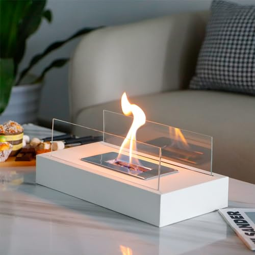 JHY DESIGN White 35cmL Metal and Glass Fireplace/Firepit