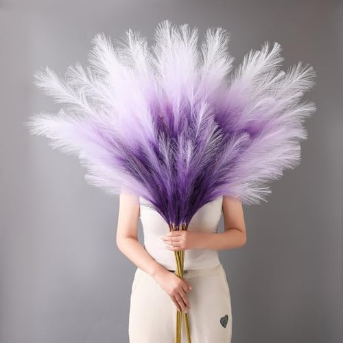 Larber 8 Pezzi 113CM Grande Pampas Decorative Artificiali Erba di Pampa XXL Pampa Artificiali Fiori Secchi per la Decorazione Boho del Salotto, Matrimoniale, Vaso, Camera da Letto (Viola Sfumato)