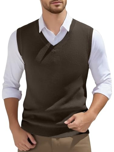 Maglione da uomo senza maniche, con scollo a V, maglione invernale, tinta unita, senza maniche, casual, maglia fine