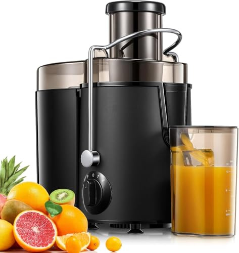 Juicer Machines, FOHERE Juicer Whole Fruit and Vegetables with 3-Speed Setting, Upgraded Version Max Power 800W Motor Quick Juicing, Cleaning Brush and Juicing Recipe Included(Black)