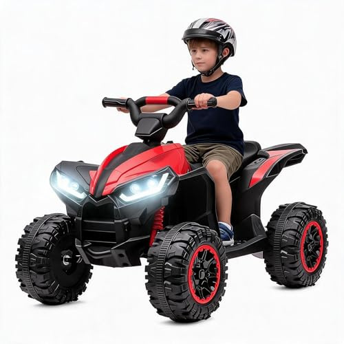 Aptliton Kids Electric Quad Bike 12V, Electric Ride on Car ATV Toy with Remote Control, Music, LED, Horn, 2 Speed, 83 x 53 x 56 cm, Car for Ages 3-5 Years, Red