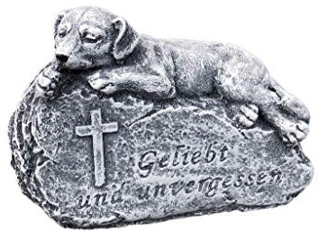 Grabschmuck Grabstein Hund Geliebt und unvergessen, Frost- und wetterfest bis 30°C, massiver Steinguss