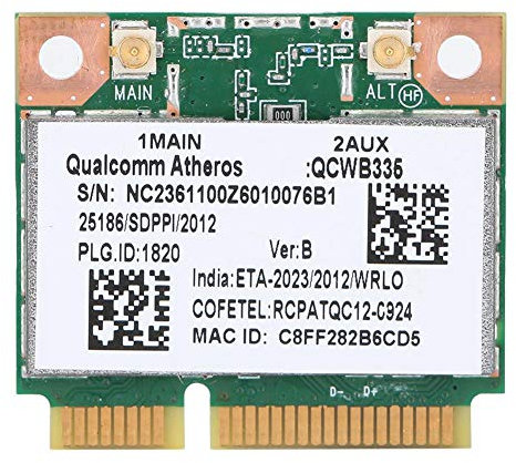 ASHATA Scheda di Rete, Qualcomm Atheros AR9565 QCWB335 150M Mini Scheda di Rete Wireless Bluetooth PCI-E Universale, Scheda di Rete Bluetooth 2.4G per HP/dell/Acer, ECC.