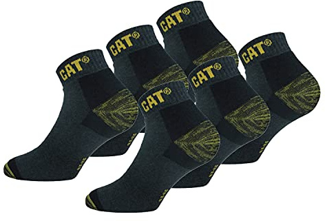 Caterpillar 6 Pares Calcetines Hasta el Tobillo de Trabajo, Plantilla de Esponja de Algodón, Doble Refuerzo en la Puntera y Talón (Gris, 39-42)