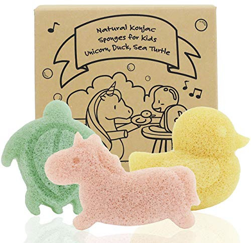 myHomeBody Esponja de konjac para el baño del bebé, juego de 3 piezas. Set: Unicornio, Pato, Tortuga de Mar