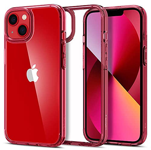 Spigen für iPhone 13 Ultra Hybrid Hülle [Anti-Yellowing] Case Handyhülle Schutzhülle Cover Transparent Durchsichtig Dünn Slim -Red Crystal