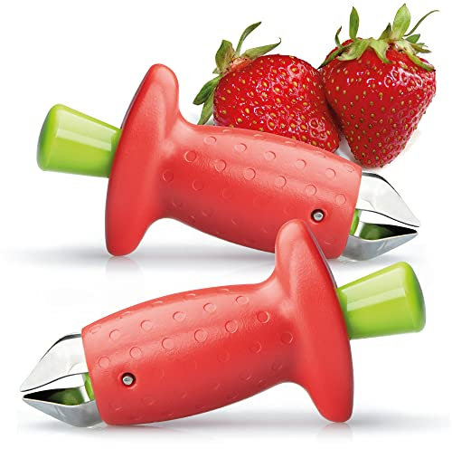 com-four® 2x Erdbeer-Strunkentferner für weiches Obst und Gemüse, Einfaches Entfernen von Strünken, Entstieler aus rostfreiem Edelstahl 430 (02 Stück - rot)