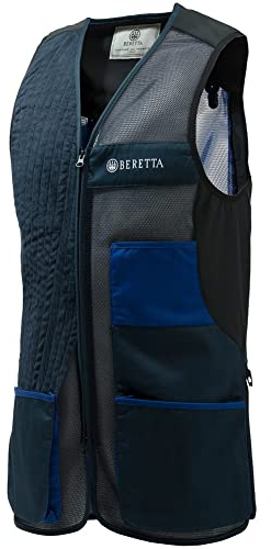 Beretta Men's Uniform Pro 20.20 Breathable Slim Fit Microsuede Patch Front Zip Competition Clay Shooting Mesh Vest with Pockets, Blue Total Eclipse & Blue Royal, XL