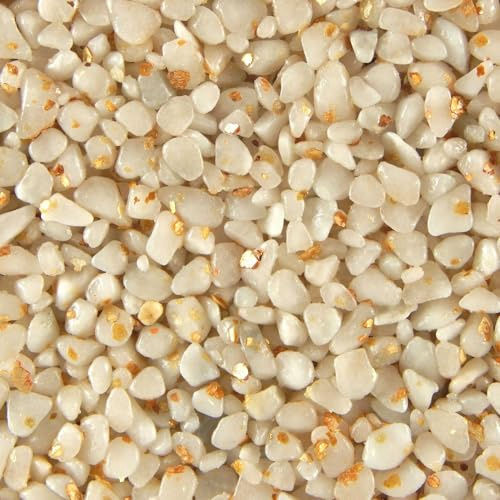 Terralith Steinteppich Marmor Komplett-Set für 1qm - Körnung: mittel - 4-6mm mit Epoxidharz Bindemittel - für Außen in weiß-gold (bianco)