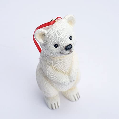 HYFAN Mini oso estatua colgante de animales Figura pequeña escultura adorno regalo para personas árbol de Navidad, hogar, oficina, habitación, jardín, decoración con cuerda (nuevo, oso blanco)