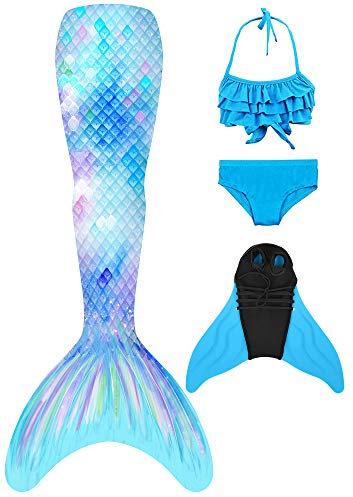 DNFUN Meerjungfrauenflosse Mädchen Cosplay Meerjungfrauenschwanz mit Bikini zum Schwimmen für Kinder mit Meerjungfrau Flosse und Mermaid Tail