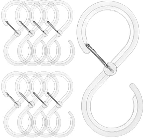Draftor S Shaped Hooks - Heavy Duty Plastic S Hooks with Safety Buckle Design for Hanging Plants, Lights, Kitchenware, Pans, Pots, Utensils, Clothes, Towels