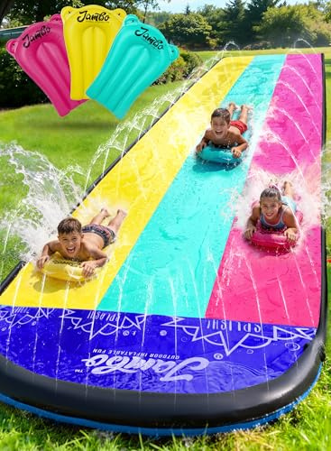 JAMBO XL 20Ft Premium Slip Splash and Slide with 3 Bodyboards, Heavy Duty Water Slide- Advanced 3-Way Water Sprinkler System, Backyard Waterslide Outdoor Water Toys n Slides for Kids Splash Pad