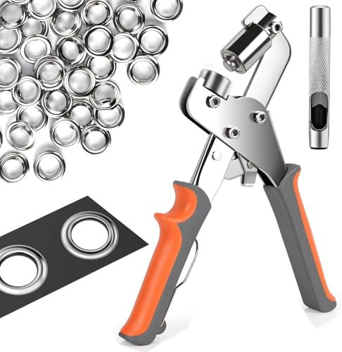 Ösenzange für planen & stoffe - Profi Ösenzange mit 300 Ösen (Ø 6mm), Magnetische Ösenstanze aus Kohlenstoffstahl für Perfekt für Leder, Gürtel, Awnings, Stoffe