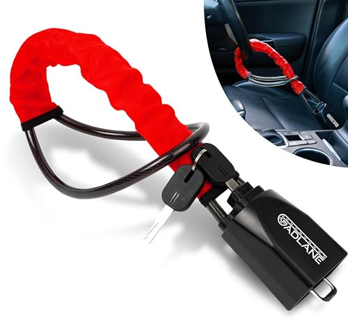 GADLANE Seat Belt Lock Steering Wheel Lock - Double Car Anti Theft Device - High Visibility Car Security Devices Suitable for Van & Caravan with 2 Keys (Red)