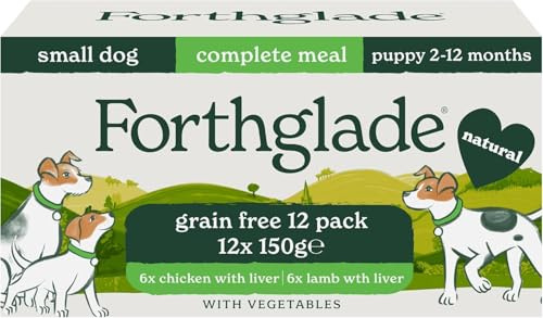 Forthglade Wet Dog Food for Small Dogs (12 x 150g Trays) - Puppies 2-12 Months, Grain Free & Hypoallergenic Food, Variety Pack, Chicken, Lamb & Turkey, Vegetables, Complete Meals, Natural Ingredients