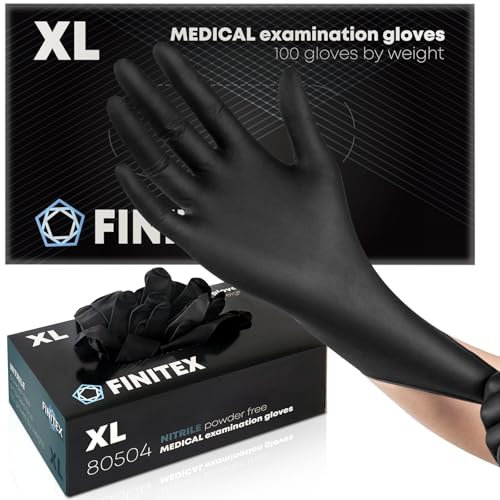 FINITEX Neri Guanti Monouso in Nitrile XL, 100pz, 5.0g/pz, Guanti Nitrile senza Polvere Pulizia Casa Alimenti Cucina Tattoo Medici, 5.0mil