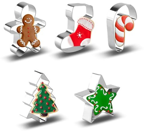 YAPKOLV 5 pièces Set d'emporte-pièces pour biscuits de Noël, incluant le Père Noël, le bonhomme de pain d'épices et autres