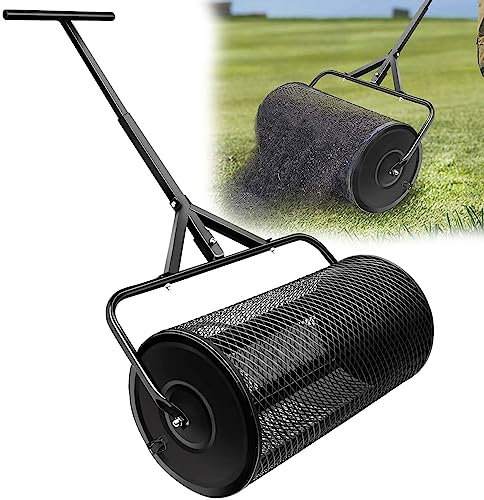 Esparcidor de abono, esparcidor de turba, esparcidor de estiércol de malla metálica de 24 pulgadas con mango ajustable en forma de T para plantar y sembrar, esparcidores de fertilizantes para césped