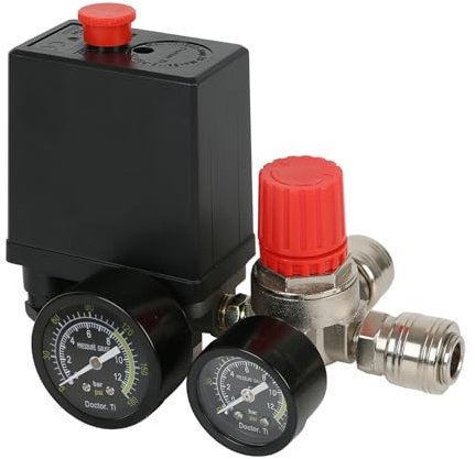 Air Compressor Pressure Switch, 1/4 220V Safety Valve Control Regulator with Gauges 90~120 PSI for Pressure Regulation (Black)