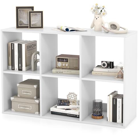 HOMASIS Bücherregal mit 6 offenen Fächern, Würfelregal Weiß, Standregal Regal Holz, Aufbewahrungsregal Raumteiler Büroregal Aktenregal für Wohnzimmer Arbeitszimmer Büro (6 Fächern 103,5x33x70 cm)