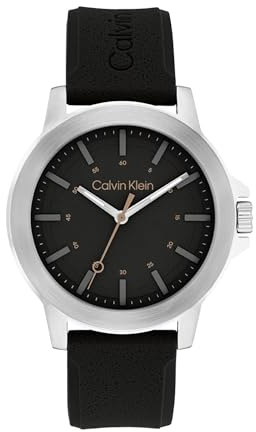 Calvin Klein Montre à Mouvement à Quartz Trois Aiguilles pour Homme Collection CK Reset avec Bracelet en Silicone Noir - 25200471