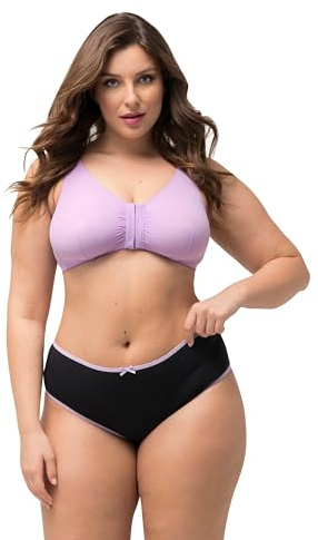 Ulla Popken Midislips, 5er-Pack, Farbige Kanten 5 pièces, Lettres midi, Passepoil coloré, Noir, 50-52 Femmes