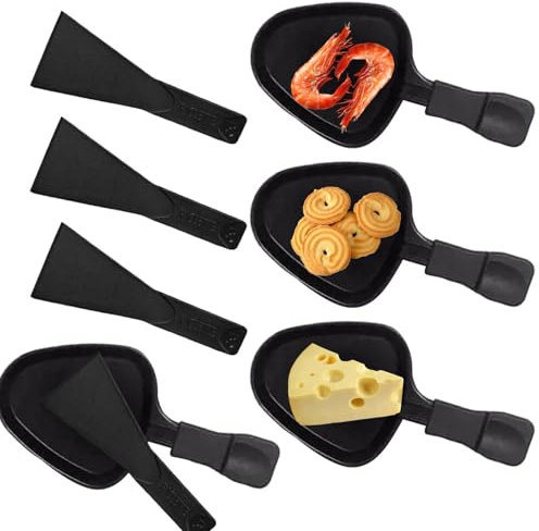 Sartenes | 4 sartenes antiadherentes para queso raclette | Sartenes de queso multifunción con espátula | Huevos con mango de madera | Sartén para derretir | Sartenes de cocina para restaurante al aire