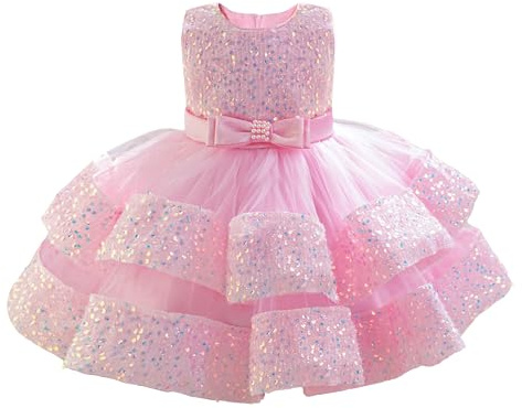Miipat Prinsessklänning av tyll med paljetter, för baby/flicka, festklänning, ärmlös flickklänning, blomsterflicksklänning, födelsedags- och bröllopsklänning