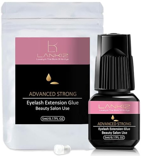 LANKIZ Pegamento de pestañas para extensiones de pestañas, 5 ml, extensión de pestañas, pegamento de 1 a 2 s, tiempo de secado, 6-8 semanas, pegamento permanente para pestañas, extensiones de pestañas