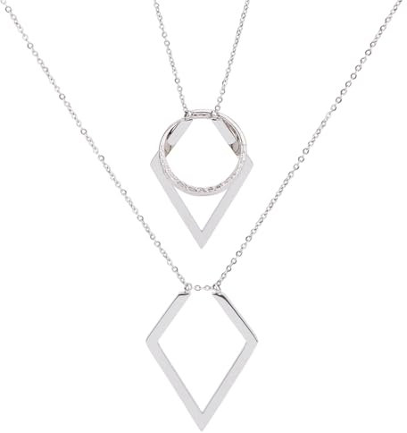 Hobbspring 1pc Ring Holder Necklaces 40cm Rhombus Pendant Ring Keeper Necklace Stainless Steel Wedding Rings Necklace with 6cm Extension Chain for Wife Fiancee Nurse Ladies Gift