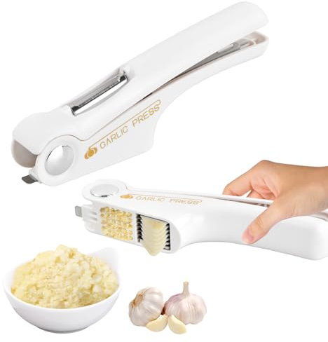 Anseom Pressa Aglio in Acciaio Inossidabile, Schiaccia Aglio Multifunzionale con Manico Ergonomico, Spremiaglio Leggero e Robusto Pressa Aglio Manuale per Onion Ginger Spezie