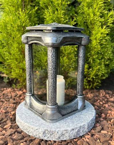 Lampada da tomba – 25 cm H. colore argento candela funeraria candela funeraria decorazione giardino lanterna con lampada funeraria + base