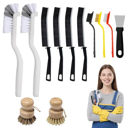 12Pcs Crevice Cleaning Brush Set, Hard Bristle Cleaning Supplies for Kitchen, Bathroom, Teapot, Bottle, Cup, Blender, Corner, Grout, Sink